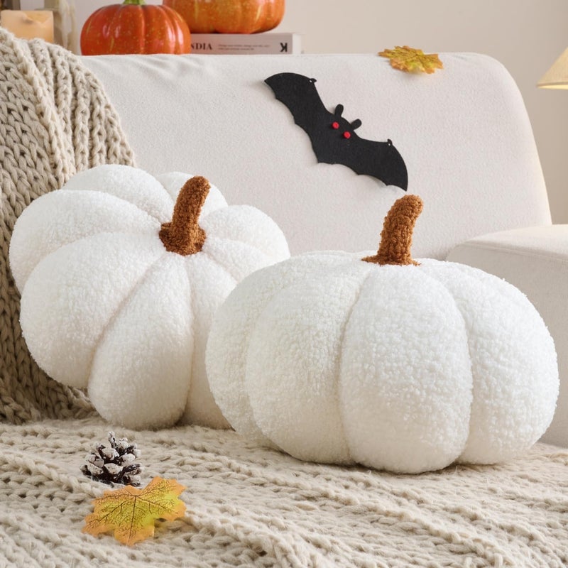 Vdoioe Pumpkin Pillow, 2 Pcs Thanksgiving Pumpkin Throw Pillow 11.8 x 6 Inch Fall Pillow Thanksgiving Cushion Pumpkin Shaped Throw for Halloween Pillow Bedroom Sofa Couch Fall Decor - Image 1
